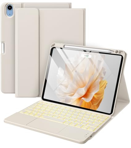 Harvopu Funda compatible con iPad Air de 11 pulgadas y Air de 5ª/Air de 4ª generación con teclado, trackpad multitáctil, retroiluminación de 7 colores, funda extraíble para Air de 11 pulgadas M3/M2