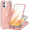 Miracase Compatible with iPhone 12/12 Pro Case 6.1 inch, [Built-in Glass Screen Protector] Full Body Rubber Bumper Case Cover (Glitter Rose)