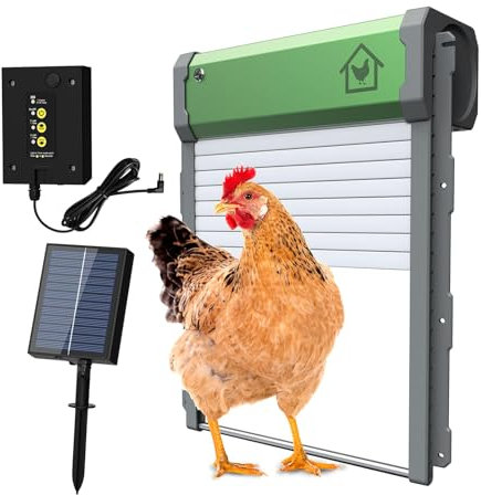Funien Automatic Chicken Coop Door - Solar Powered with Timer, Light Sensor, Remote Control & Manual Mode - Aluminum Alloy 4 Modes Automatic Chicken Door with Anti-Pinch Design