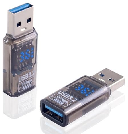 Maxhood USB Extension Cable Adapter 10Gbps, Type A Male to Type A Female Connector with LED Digital Display OTG USB Extender for Laptop,MacBook, 2Pack (Transparent)