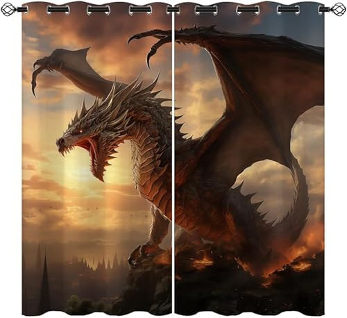 ZZTBQ Dragons Vorhänge Für Kinderzimmer Jungen Dragon Vorhänge Verdunkelungsvorhang Drach, 3D Drache, Drachen 200x160cm Für Jungen Mädchen Kinder Schlafzimmer