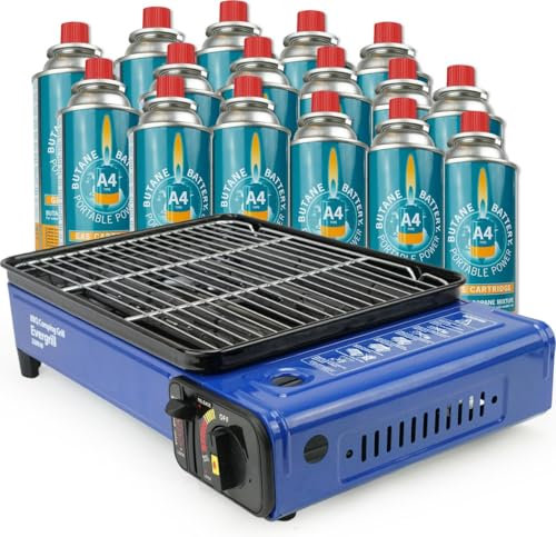 Barbecue à gaz butane Camping Grill Evergrill avec 16 bouteilles de gaz - Barbecue à gaz - Cuisine de camping - Grill de table - Barbecue de table
