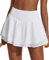 PINSPARK Tennisrock Damen V-Bund Bauchkontrolle 2-in1 Tennis Faltenrock Sommer Doppelte Rüschen Tennisröcke Outdoor Golf Sportrock mit 3 Taschen Weiß S