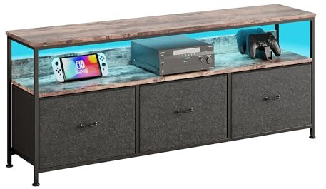 Luminarix Kommode mit 3 Schubladen und Regal, Vintage Sideboard mit Stoffschubladen Metallgestell, Holzplatte TV Schrank für Wohnzimmer Schlafzimmer Flur, Schwarz