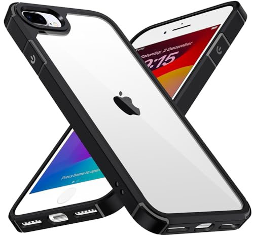 ivoler Nie Vergilbung Crystal Klar Hülle für iPhone 8 Plus und iPhone 7 Plus 5.5 Zoll, Militärschutz Stoßfest Transparent Handyhülle Kratzfest Dünn Durchsichtige Schutzhülle Case Cover, Schwarz