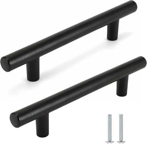 BRDTKUGV 2 Pack Black Handles for Cupboards,Small Kitchen Door Handles, Stainless Steel T Bar Handles, Cabinet Door Handles, Matte Metal Kitchen Handles, Wardrobe Handles(Hole Centre 96mm)