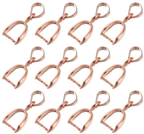 sourcing map 12Pcs Sterling Silver Bail Pinch Bail, 6mmx16mm Alloy Clip Clasps Clip Pendant Bail Connector Jewelry Findings for Bracelets Necklaces Making, Rose Gold