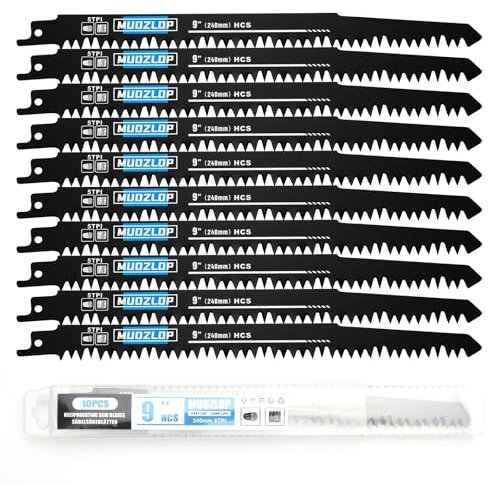 MUOZLOP 10 Pack 240mm Säbelsägeblätter Set，5 TPI Sägeblätter für Säbelsäge，für Holz Säbelsägeblätter (10, 5TPI,240mm)