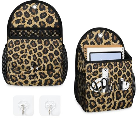 Mintoprints Aufbewahrungstasche zum Aufhängen an der Wand, Leopardenmuster, wildes Safari-Hautmuster, mit Tasche, Wandhalterung, Stoff-Organizer-Korb für Badezimmer, Küche, Schlafzimmer
