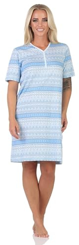 Normann Damen Kurzarm Nachthemd im Ethnolook - auch in Übergrössen, Farbe:hellblau1, Größe:56-58
