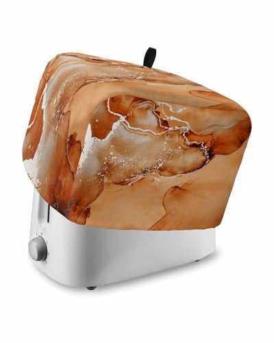 Orange Ombre Marble Toaster Cover 2 Slice with Pockets, Abstract Waves Luxury Silver Texture Dustproof Cover for Kitchen Small Appliances and Fingerprint Protection, Kitchen Bread Machine Protector