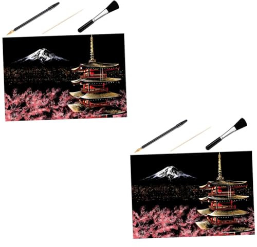 Toyvian 2sätze Diy Kratzbilder Für Nachtlandschaften Enthält Fuijisan- Kratzstift Goldplattierte Stift Und Pinsel Kreatives Basteln Für Erwachsene
