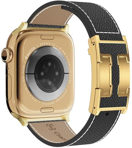 Lederarmband Kompatibel mit Apple Watch Armband 38mm 40mm 41mm 42mm 44mm 45mm 46mm 49mm, Echtes Leder Ersatzarmbänder für iwatch SE 3/2/1 Series11 10 9 8 7 6 5 4 3 2 1 Ultra 3/2/1