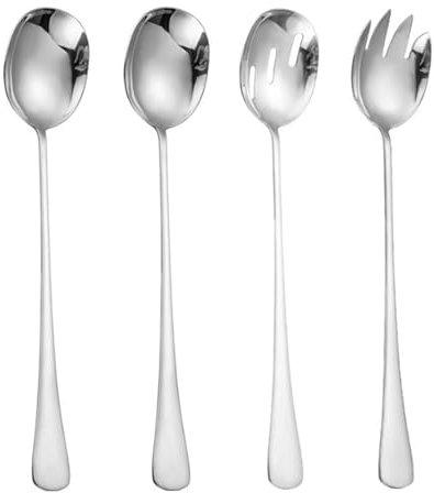 SHYSBV Salad Servers Set of 4 Stainless Steel Salad Spoons and 4 Pieces Salad Forks Salad Cutlery and Salad Fork, Serving Spoon, Salad Spoon, Kitchen Aid for Family, Hotels, Restaurants