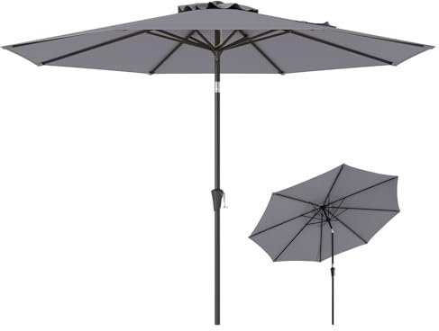 KOMFOTTEU Ombrellone Pieghevole da Giardino 300 cm, Protezione UV, con Manovella, Ombrellone Parasole da Esterno per Terrazza, Balcone, Patio, Mercato, Spiaggia, senza Base, Altezza 235 cm (Grigio)