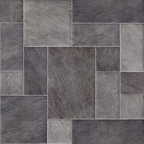Black Stone Effect Anti-Slip Vinyl Flooring For Kitchen, Bathroom, LivingRoom, 4.20mm Thick Vinyl Sheet, 7 Year Warranty, Suitable for underfloor heating-5 X 4 mt