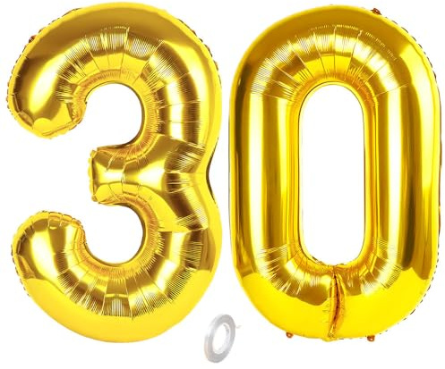 Balorise 40 Pouces Aluminium Ballon Géant Or Chiffre 30, Gonflable Hélium, Grand Numéro 0-9, 10-100 (101cm), Décoration de Doré Foil Ballons pour Fête d'anniversaire et Mariage