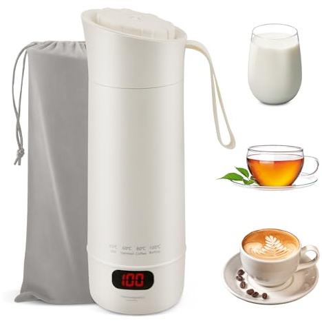Reise Wasserkocher Klein 400ML,Tragbarer Reisewasserkocher mit Temperatureinstellung-304 Edelstahl-4 einstellbare Temperaturstufen-Automatischer Abschaltung,Mini Elektrische Wassertasse for Tee,Kaffee