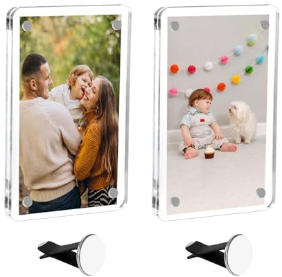 BLINGOOSE 2 Stück Auto-Fotohalter für Lüftungsschlitze Bilderrahmen Clip Magnetischer Acryl Display Horizontal Vertikal Personalisiert für Polaroid-Fotos im Brieftaschenformat 6 x 9 cm