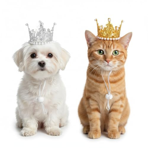 SUPVOX Lot De 2 Couronnes pour Chat Et Chien Chapeau d'anniversaire Pailleté Réglable Bandeau De Fête pour Animaux Accessoire Photo pour Chaton Et Petit Chien