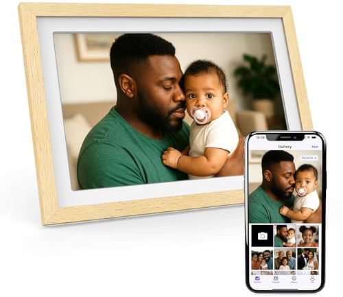 XORO CPF 11PF WiFi Digitaler Bilderrahmen 11 Zoll, IPS Touch, Buchenholz | Lieblingsmomente einfach teilen: Full-HD Touchscreen, 32GB Speicher, Auto-Rotation und App-Zugriff für Familie und Freunde