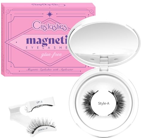 Crislashes Magnetische-Wimpern Set mit Applikator, Kein Kleber erforderlich Magnetische Wimpern Einfach anzubringen und zu entfernen, Magnet-Wimpern Wiederverwendbar und natürlicher Look (07 Set-A)
