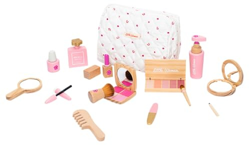 Ensemble de de maquillage en bois, jouet de maquillage lisse avec sac, kit de jeu pour filles de 3 ans et plus pour Noël, anniversaire
