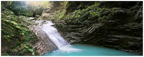 Wallario Küchenrückwand selbstklebend 115 x 50 cm, Motiv: Wasserfall in einen verborgenen See | Spritzschutz abwischbar & pflegeleicht