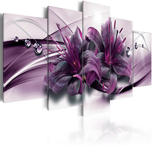 B&D XXL - Leinwandbild Abstrakt Diamant violett, 100x50 cm, 5-teilig | Hochwertige Leinwand, sofort aufhängbar, ideal fürs Wohn- oder Schlafzimmer, wasserfest und lichtecht, langlebig, stilvoll