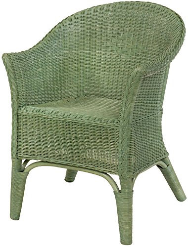 Korb-Outlet Rattan Chair, Classic Wicker Chair, Green, with Armrests, Removable Cushion, Perfect for Lounge, Conservatory, and Outdoor Use