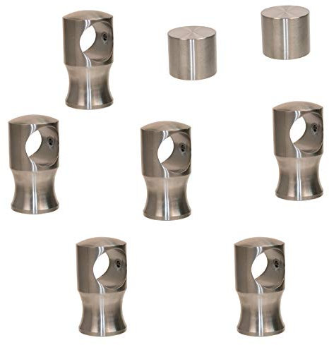 2 Endkappen und 6 Seilträger Edelstahl matt für 30mm Handlaufseil