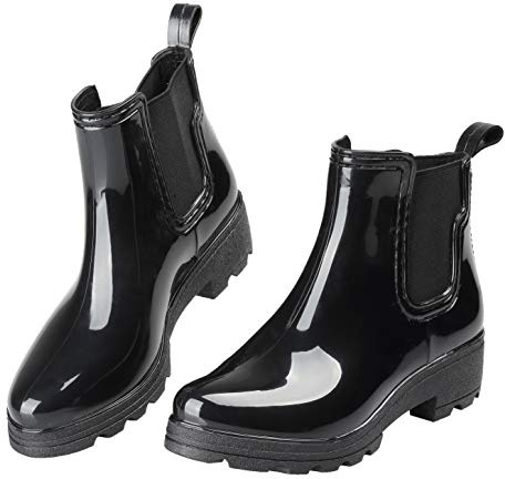 EYUSHIJIA Women's Short Rain Boots Waterproof Slip On Ankle Chelsea Booties (8 B(M), Black-A)