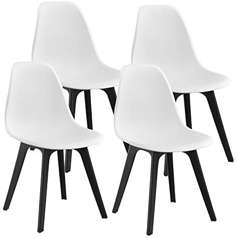 [en.casa] 4X Design Stühle 'Brevik' 83 x 54 x 48cm Weiß/Schwarz Esszimmer Stuhl Stühle Kunststoff Skandinavisch mit Bodenschoner