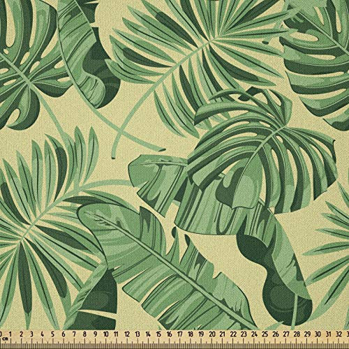 ABAKUHAUS Urwald Microfaser Stoff als Meterware, Brasilien Wald Laub, Deko Basteln Polsterstoff Textilien, 2M (230x200cm), Grau weiß und Grün