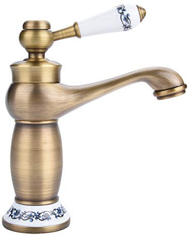 Cafopgrill Ceramica Wasserhahn aus Messing antik Wasserhahn Waschbecken Bad Blau und Weiß Porzellan Collo Lange Wasserhahn Wasserhahn Vintage Küche Wasserhahn(Antico)