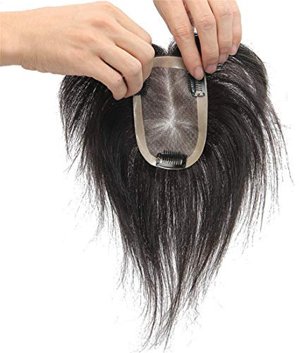 Susanki Echthaar-Topper, handgebunden, Remy-Haar, Kronen-Topper, Mono-Wiglet-Haarteil für Frauen mit dünner werdendem Haar, 30,5 cm, Off Black