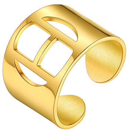 PROSTEEL 18k vergoldet Großbuchstabe H Band Ring für Damen Herren Verstellbarer Initiale Offener Ring Ehering Trauring Partnerring Modeschmuck Accessoire