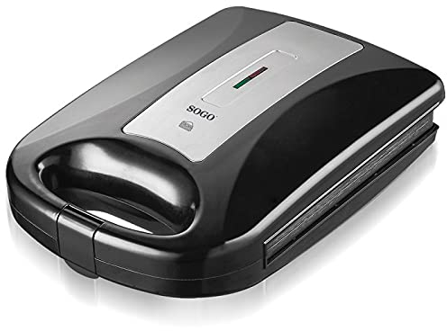 SOGO Sandwichera eléctrica antiadherente grande - para 4 sándwiches sin BPA, calentamiento rápido, 1200W, negro/gris (SS-7176)