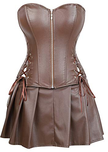 WLFFW Corsetto Pelle Donna e Tutu Vestito Corpetto Steampunk (EU(44-46) 4XL, Marrone)