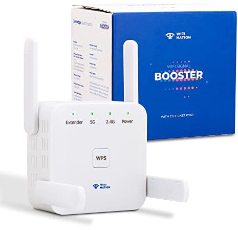 Wifi Nation® WiFi-Booster-Reichweitenverlängerung, 1200 Mbit/s, 2,4 GHz und 5 GHz, Dual-WLAN-Signal-Internet-Booster mit RJ45-Ethernet-Port und unterstützt AP/Router/Repeater-Modus
