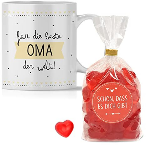 OWLBOOK® Personalisierte Geschenke für Frauen Tasse Personalisiert Name Beste Oma Tasse mit Spruch mit Fruchtgumi Geschenke Geschenkideen für Oma zum Geburtstag Weihnachten Keramik 300 ml