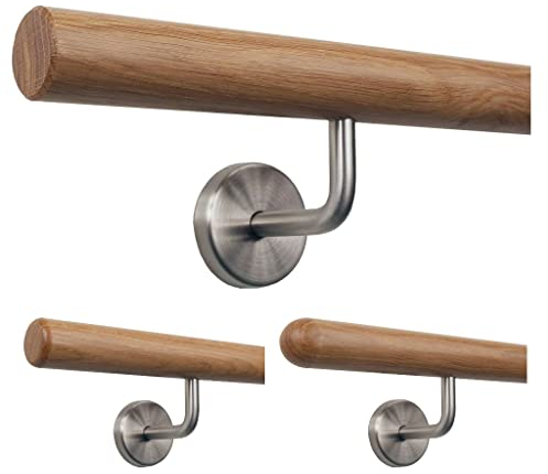 TIBU Handlauf Holz Eiche Ø 35 mm Geländer Treppe 0,3m - 5m, Länge 300 cm und Enden gefast
