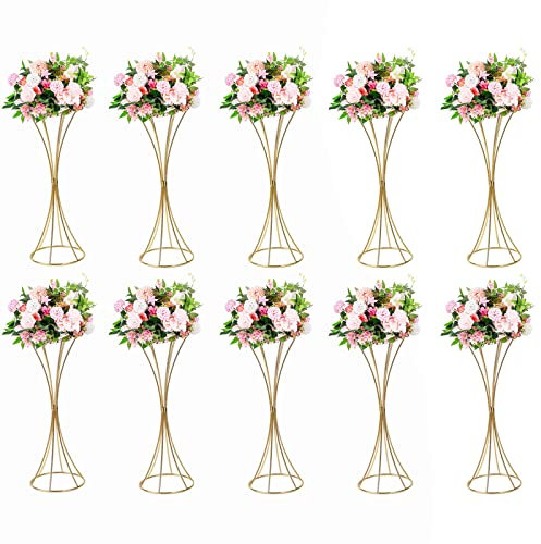 10 Stück Goldvasen für Hochzeit Herzstück Tische, 50cm Hohe Metall Vasen Hochzeit Mittelstücke Boden Blumenständer für Hochzeit, Geburtstagsfeier Wohnkultur