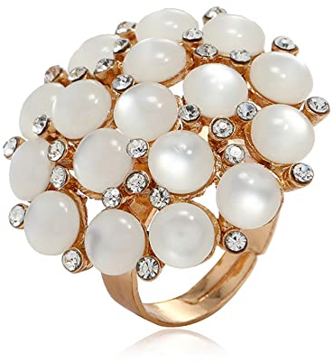 IMINI Statement Ehering Großen Zirkonia Perlen für Damen Mädchen Zirkonia Kristall Kunstperlen Kugel Ring Blume Verstellbar offenes Band