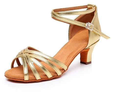 Latein Tanzschuhe für Damen Schwarz Professionelle Tanzschuhe Ballsaal Party Salsa Tanzübung Performance Schuhe Gold 5 cm EU 39