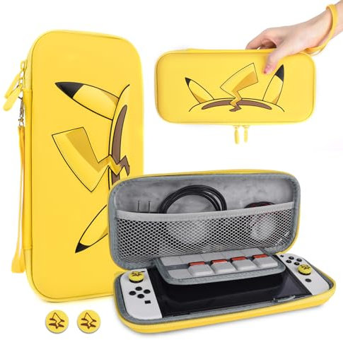DLseego Tasche Kompatibel mit Switch und Switch OLED, Harte Tragbare Reisetasche mit Aufbewahrung für 10 Spiele, Schützende Hülle und Joystick-Kappe für Konsole & Zubehör - Gelb