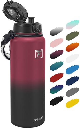Fanhaw 1.2 L Insulated Stainless Steel Water Bottle with 1 Lid (Chug Lid) - For Kids, Women, Men | Leak & Sweat Proof with Anti-Dust Lid (Red Black)