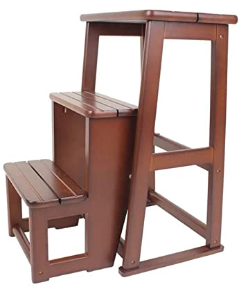 Pealihuy Steps Treppenleiter Holzleiter Hocker Multifunktions faltbar Eingang Schuhbank Bibliothek Büro 3 Stufen Braun