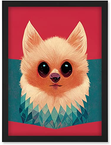 Doppelganger33 LTD Cute Geometric Pomeranian Dog Illustration Artwork Framed Wall Art Print A4