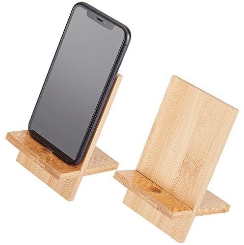 OLYCRAFT 2 Sets Wooden Stand - Adjustable Phone Holder with Charging Hole, Foldable Desktop Cross Bracket for Smartphones, 8.5x8.1x14cm